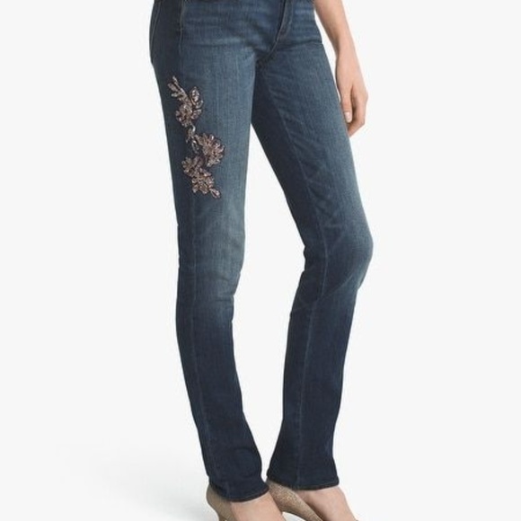 White House Black Market Denim - [ WHBM ] SEQUIN LACE SLIM JEANS